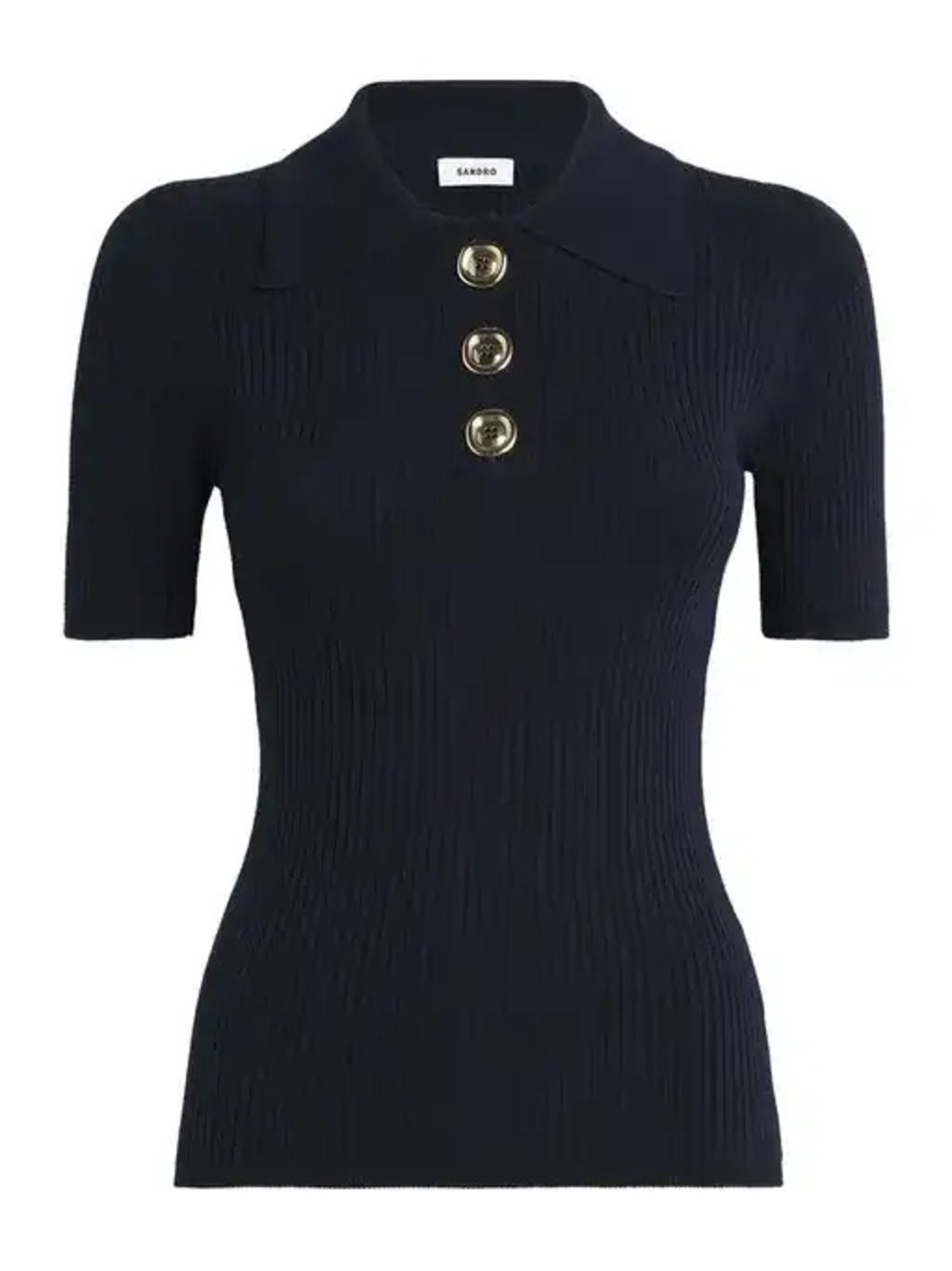 Sandro rib knit navy blue polo top